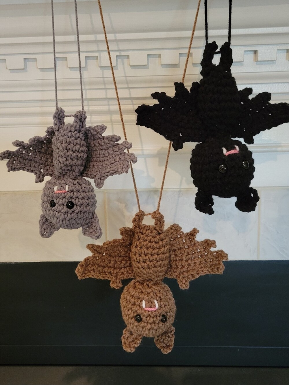 Halloween Black Bat Car Dangler Crochet Decor Window Garland Fall Time